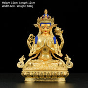 Buddha Stones Chenrezig Four-armed Avalokitesvara Protection Copper Gold Plated Statue Decoration Decorations BS 5 Inch