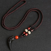 Buddhastoneshop Natural Ice Obsidian Wolf Tooth Pattern Courage Necklace Pendant