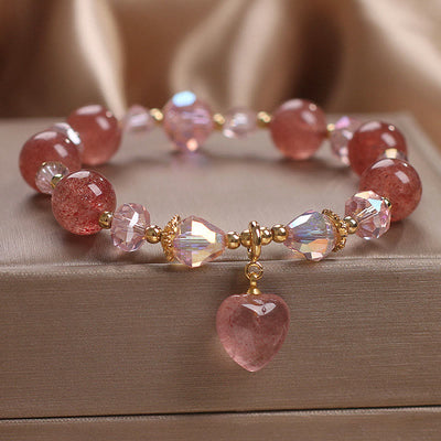 Buddha Stones Natural Strawberry Quartz Crystal Love Heart Healing Positive Bracelet Bracelet BS Strawberry Quartz(Love♥Healing)
