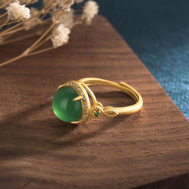 Buddhastoneshop Green Jade Fortune Ring