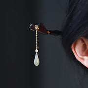 Buddha Stones Small Leaf Red Sandalwood Water Drop Jade Protection Hairpin Hairpin BS 4
