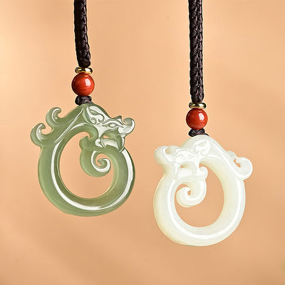 Buddha Stones White Jade Cyan Jade Dragon Protection Necklace String Pendant Necklaces & Pendants BS Cyan Jade&White Jade