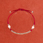 Buddha Stones 925 Sterling Silver Bamboo White Agate Red Agate Bead Protection String Braided Bracelet Bracelet BS 4