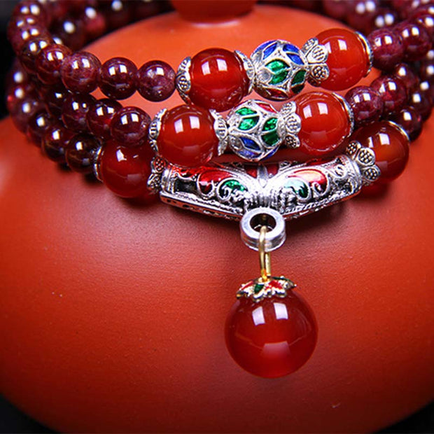 Buddha Stones Natural Garnet Red Agate Blessing Healing Bracelet Necklace Pendant Bracelet Necklaces & Pendants BS 5
