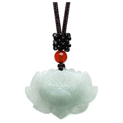 Buddha Stones Lotus Pattern Jade Luck Abundance Necklace Pendant Necklaces & Pendants BS 6