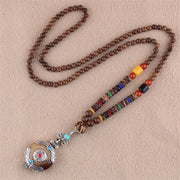 Buddha Stones Tibetan Wenge Wood Bodhi Seed Agate Elephant Protection Necklace Pendant Necklaces & Pendants BS Wenge Wood&Tibetan Ornaments