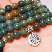 Buddha Stones 108 Mala Beads Indian Agate Lotus OM Buddha Tree of life Positive Calm Bracelet