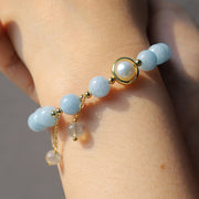 Buddha Stones Aquamarine Pearl Healing Moonstone Beads Charm Bracelet Bracelet BS 7