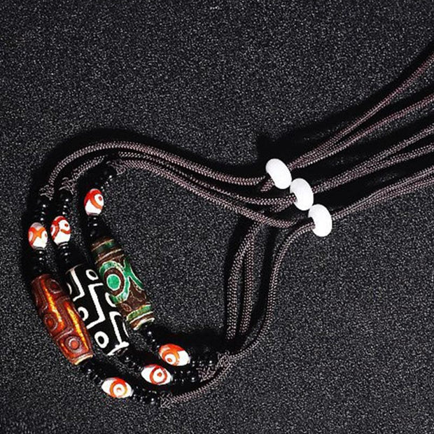Buddha Stones Tibetan Nine-Eye Dzi Bead Protection String Necklace Necklaces & Pendants BS 10