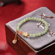 Buddha Stones 925 Sterling Silver Hetian Jade Gourd Lotus Abundance Luck Bracelet Bracelet BS 6