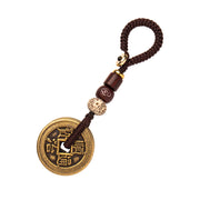 Buddha Stones Feng Shui Five Emperor Coins Luck Bodhi Seed Money Wealth Keychain