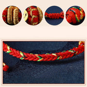 Buddha Stones Chinese Zodiac Natal Buddha Silver Luck Braided String Bracelet Bracelet BS 12