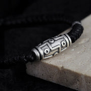 Buddha Stones 999 Sterling Silver Nine-Eye Dzi Bead Pattern Blessing Rope Bracelet