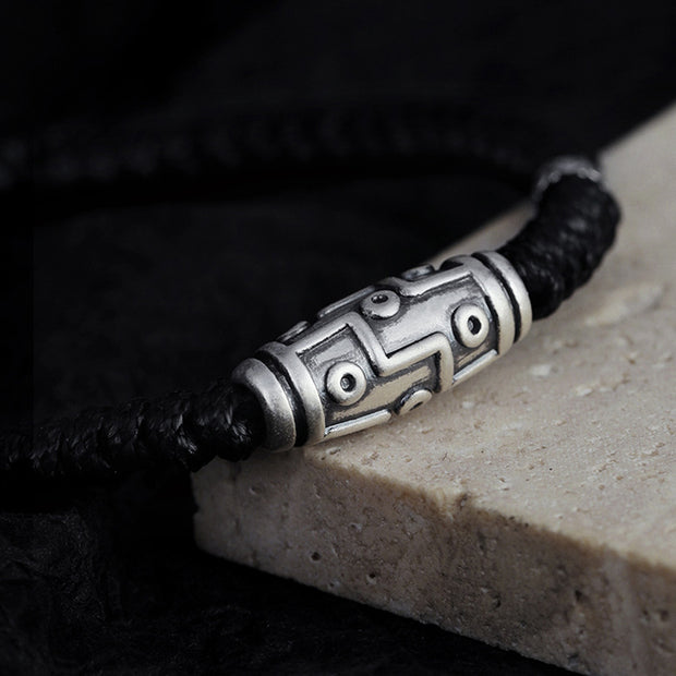 Buddha Stones 999 Sterling Silver Nine-Eye Dzi Bead Pattern Blessing Rope Bracelet Bracelet BS 6