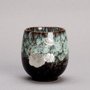 Buddha Stones Silver Lotus Flower Leaf Chinese Jianzhan Ceramic Teacup Kung Fu Tea Cup 150ml