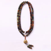 Buddha Stones 108 Mala Beads Dunhuang Color Bodhi Seed Dzi Bead Keep Away Evil Spirits Bracelet Mala Bracelet BS 4