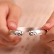 Buddhastoneshop Lotus Flower Heart Sutra White Copper Healing Luck Bracelet