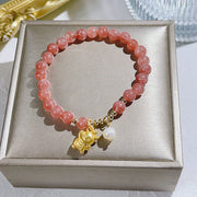 Buddha Stones Year of the Dragon Strawberry Quartz Dragon Pearl Charm Protection Bracelet Bracelet BS 4