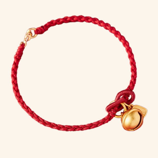 Buddha Stones Handmade Fu Character Charm Luck Happiness Bell Red Rope Bracelet Bracelet BS 10