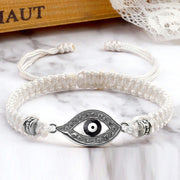 Buddha Stones Evil Eye Keep Away Evil Spirits String Bracelet Bracelet BS White Blue Evil Eye Silver Border