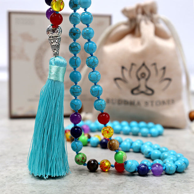 Buddha Stones 108 Mala Turquoise Beads Yoga Meditation Prayer Beads Necklace Bracelet BS 3