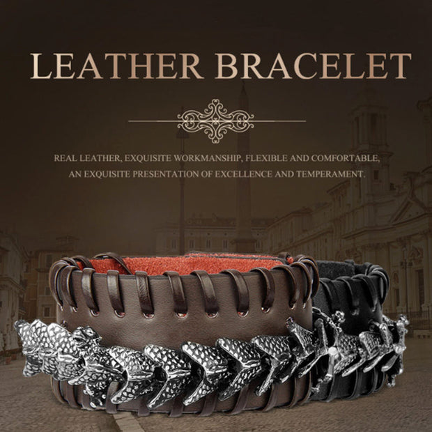 Buddha Stones Dragon Leather Protection Weave Bracelet