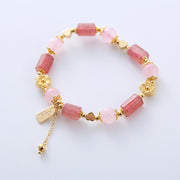 Buddha Stones Strawberry Quartz Pink Crystal Love Heart Flower Positive Bracelet Bracelet BS 1