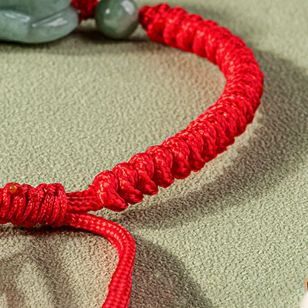 Buddha Stones Handmade Natural Jade PiXiu Protection King Kong Knot Braided String Bracelet Bracelet BS 7