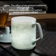 Buddha Stones Jingdezhen White Porcelain Handmade Great Wall Landscape Engraved Ceramic Teacup Office Mug Tea Cups
