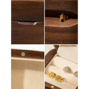 Buddha Stones Retro Handmade Black Walnut Wood Ring Jewelry Storage Box Leaf Wooden Gift Box