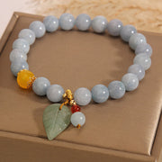 Buddha Stones Aquamarine Jade Leaf Healing Charm Bracelet Bracelet BS 4