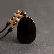 Buddha Stones Black Obsidian Tiger Eye Dragon Phoenix Protection Beaded Necklace Pendant Necklaces & Pendants BS 5