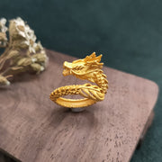 Buddha Stones Golden Dragon Success Strength Ring Ring BS Dragon(Protection♥Success)