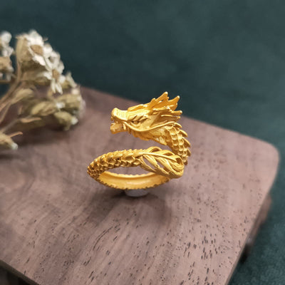 Buddha Stones Golden Dragon Success Strength Ring Ring BS Dragon(Protection♥Success)