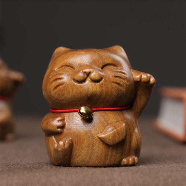 Buddha Stones Green Sandalwood Small Mini Cute Lucky Cat Peace Decorations Decorations BS 11