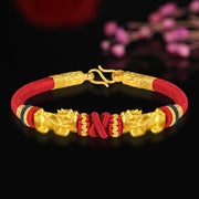 Buddha Stones 999 Gold PiXiu Om Mani Padme Hum Wealth String Braided Couple Bracelet