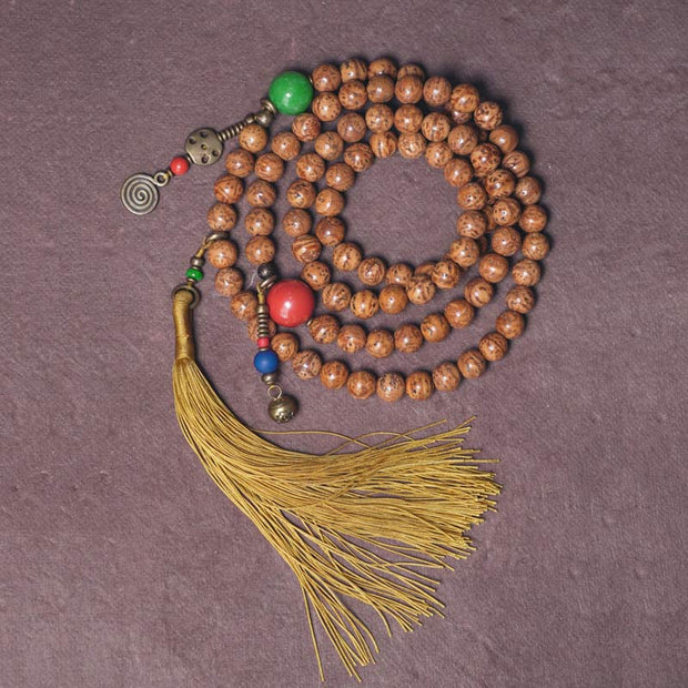 Buddha Stones 108 Mala Beads Bodhi Seed Wisdom Peace Tassel Bracelet Mala Bracelet BS 18cm