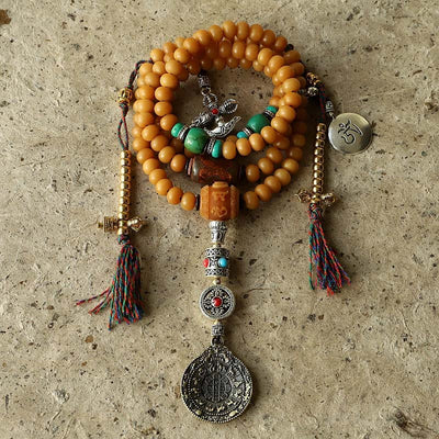 Buddha Stones Tibet 108 Mala Beads Bodhi Seed Bagua Vajra Wealth Bracelet Mala Bracelet BS Bodhi Seed&Round Beads 11mm