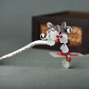 Buddha Stones Red Agate Flower Leaf Calm Confidence Tassel Hairpin