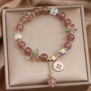 Buddha Stones Strawberry Quartz Lucky Four Leaf Clover Healing Charm Bracelet Bracelet BS 2