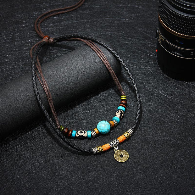 Buddha Stones Turquoise Dzi Bead Protection Necklace Necklaces & Pendants BS 1