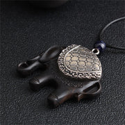 Buddha Stones Ebony Wood Elephant Balance Peace Necklace String Pendant