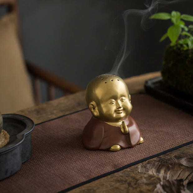 Buddha Stones Little Buddha Laughing Buddha Ceramic Healing Incense Burner Incense Burner BS Little Buddha