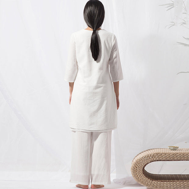 Buddha Stones 2Pcs Tai Chi Meditation Yoga Cotton Clothing Top Pants Women's Set Clothes BS 3
