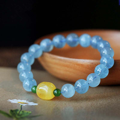 Natural Aquamarine Amber Beads Serenity Healing Bracelet