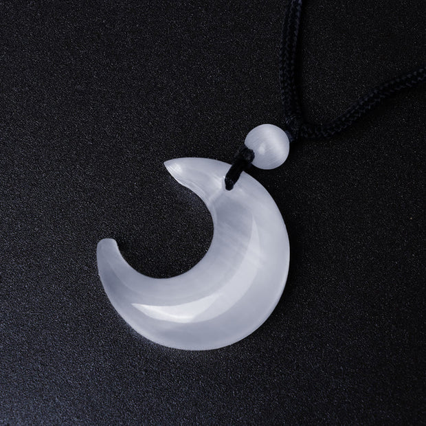 Buddha Stones Natural Silver Sheen Obsidian Selenite Crystal Crescent Moon Yin Yang Couple Protection Necklace Pendant Necklaces & Pendants BS 12