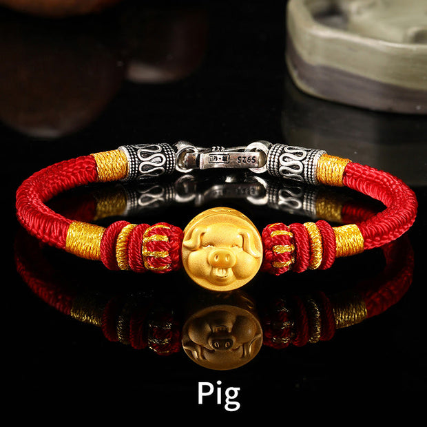 Buddha Stones 999 Gold Chinese Zodiac Auspicious Matches Om Mani Padme Hum Luck Handcrafted Bracelet Bracelet BS Pig 19cm