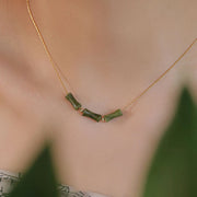Buddha Stones Bamboo Leaf Jade Design Wealth Necklace Pendant Necklaces & Pendants BS 6