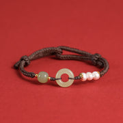 Buddha Stones Natural Hetian Jade Pearl Peace Buckle Luck Bracelet Bracelet BS Dark Brown