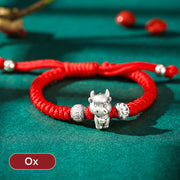 Buddha Stones 999 Sterling Silver Chinese Zodiac Red Rope Luck Handcrafted Kids Bracelet Bracelet BS Ox(Bracelet Size 12+4cm)